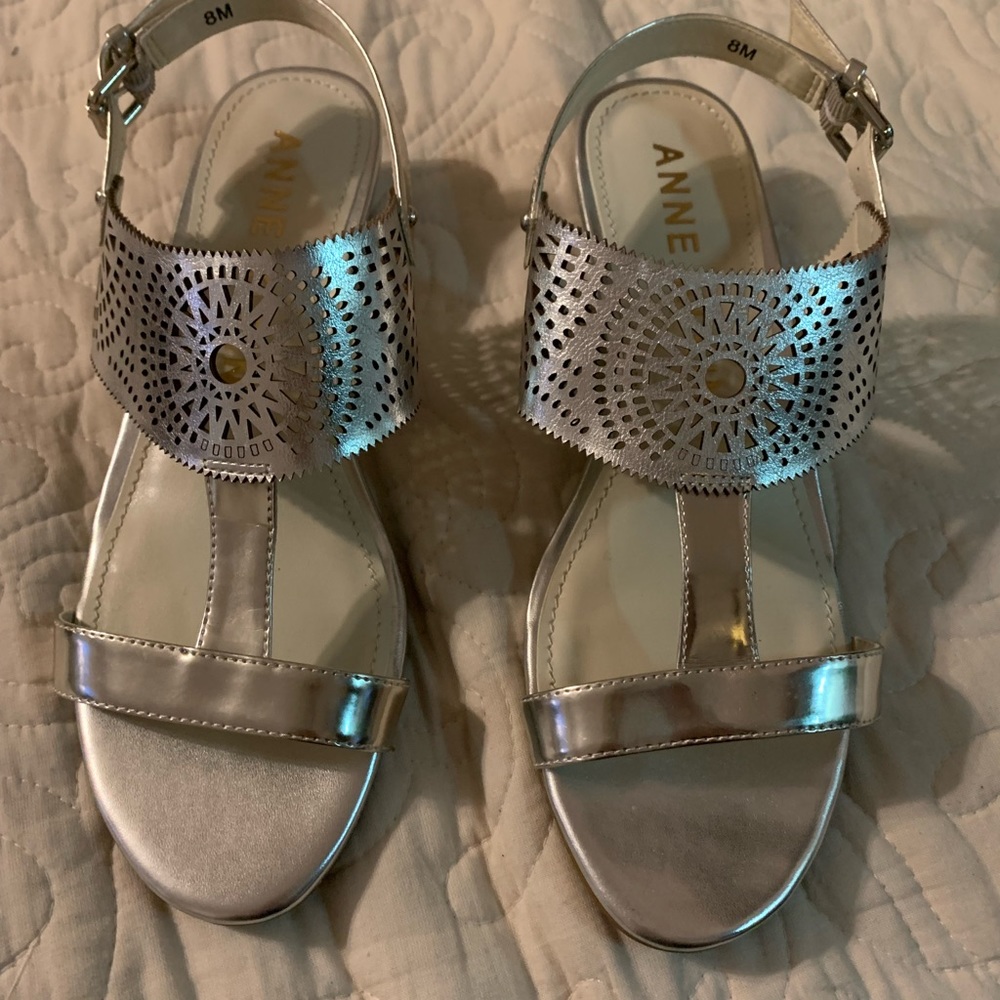 Anne Klein Maddie low wedge sandals silver